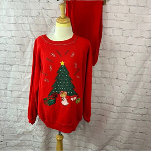 vintage handmade christmas long sleeve sweat suit set sz xL top and med joggers